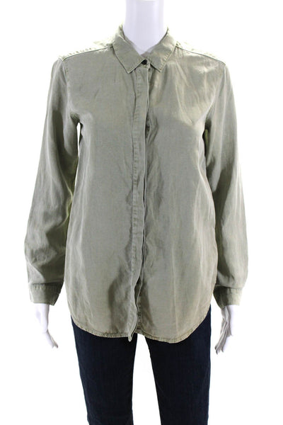 AYR Womens Buttoned-Up Collared Cuff Long Sleeve Top Green Size XS