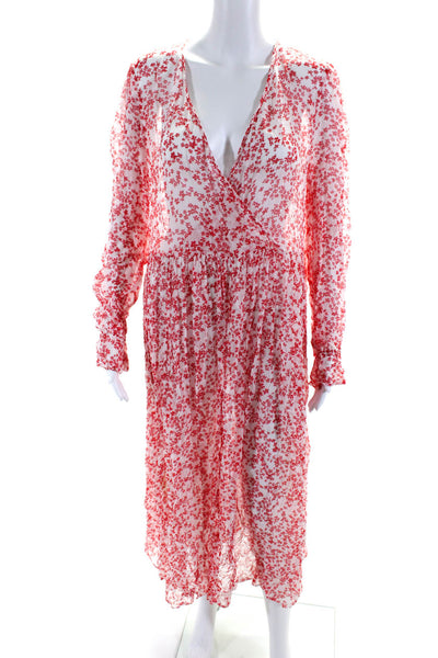 Baum Und Pferdgarten Womens Floral Print Long Sleeve Swimwear Coverup Red Size M