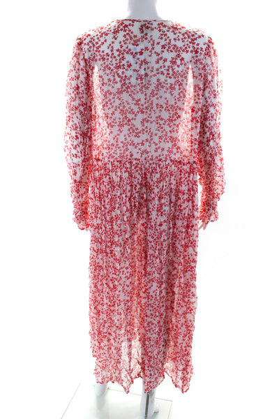 Baum Und Pferdgarten Womens Floral Print Long Sleeve Swimwear Coverup Red Size M