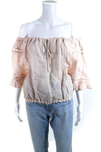 Sunday Tropez Womens Off The Shoulder Cut Out Ruffled Trim Blouse Pink Size OS