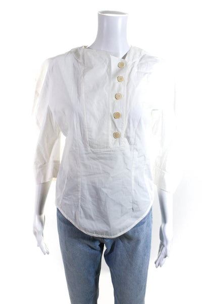 Stella McCartney Womens Cotton 3/4 Sleeve Curved Hem Button Up Top White Size 38