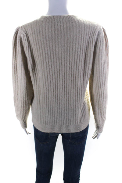 #OOTD Womens Beige Ribbed Crew Neck Long Sleeve Pullover Sweater Top Size S/M
