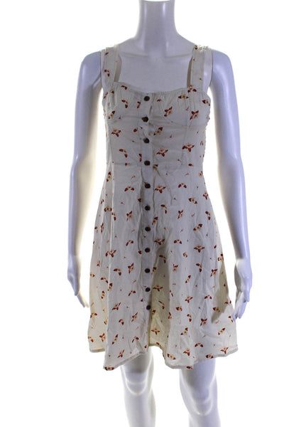 We Wore What Womens Cotton Floral Print Unlined Empire Waist Dress Beige Size S