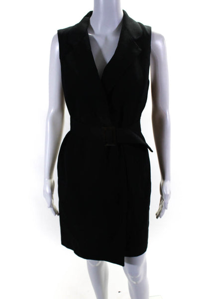 Talbots Womens Collared Tied Waist Long Sleeveless Dress Vest Black Size 6P