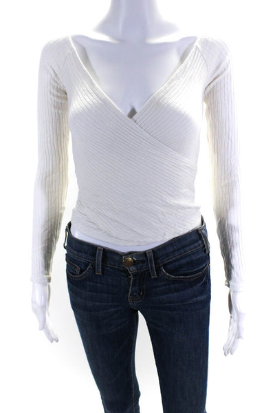 Reformation Women's V-Neck Long Sleeves Cropped Top White Size XS