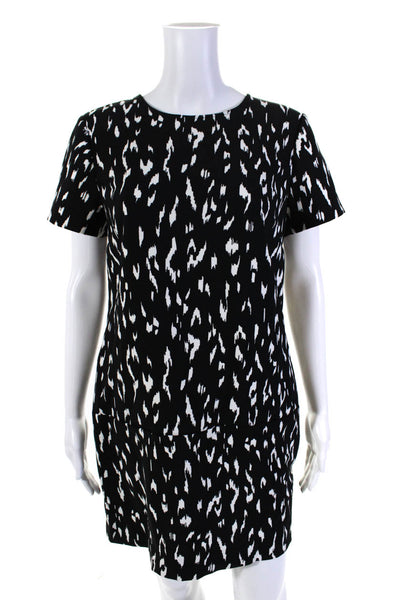 Rachel Zoe Womens Back Zip Short Sleeve Animal Print Dress Black White Size 8