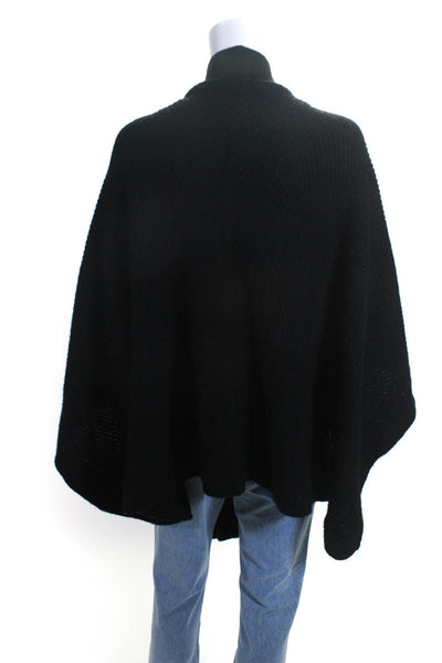 Subtle Luxury Womens Wool Draped Wrapped Open Front Shawl Black Size OS