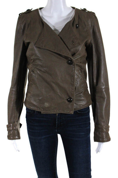 Comptoir Des Cotonniers Women's Long Sleeves Leather Jacket Brown Size S