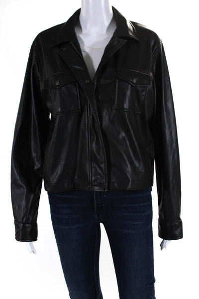 Velvet by Graham & Spencer Womens Collared Faux Leather Jacket Black Size Large