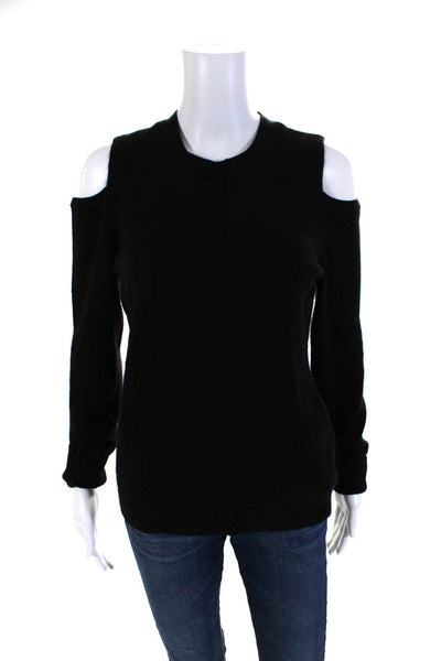 Minnie Rose Womens Cashmere Knit Cold Shoulder Crewneck Sweater Top Black Size M