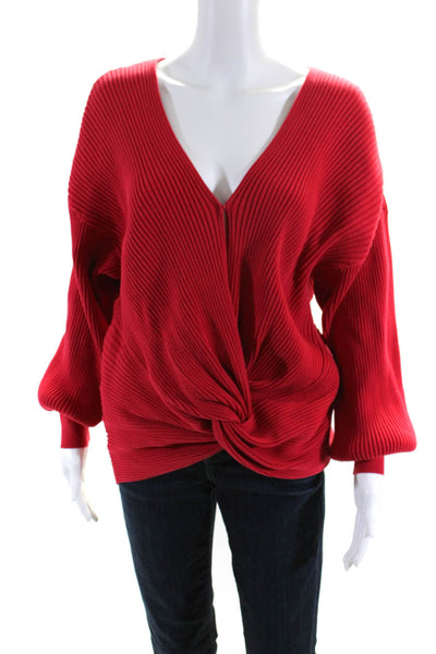 Hudson Womens Red Knotted V-neck Sweater Size 10 14610666