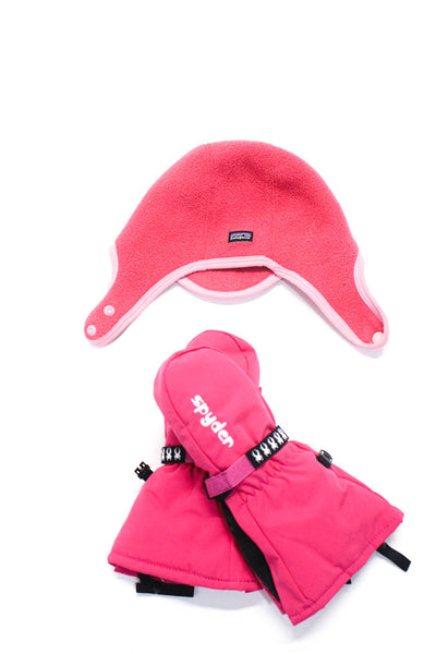 Patagonia Spyder Baby Girls Trapper Hat Mittens Pink Black Size XXS S Lot 2