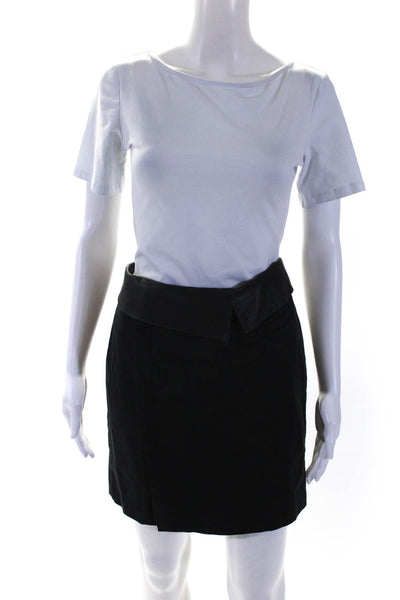 Alexander Wang Womens Cotton Leather Trim Unlined Zip Up Wrap Skirt Black Size 8