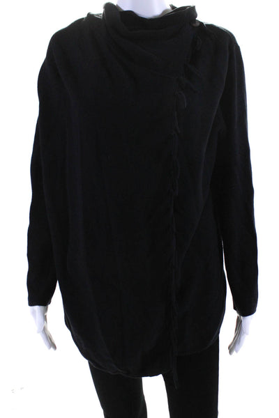 J. Mclaughlin Women's Cotton Blend Mock Neck Wrap Sweater Black Size L