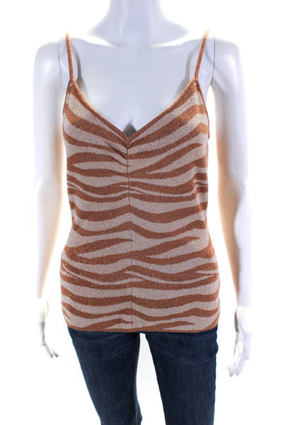 Anthropologie Women's Animal Print V Neck Knit Tank Top Orange Size S