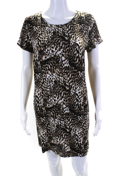 Rachel Zoe Women's Short Sleeve Animal Print Shift Dress Brown Size 2
