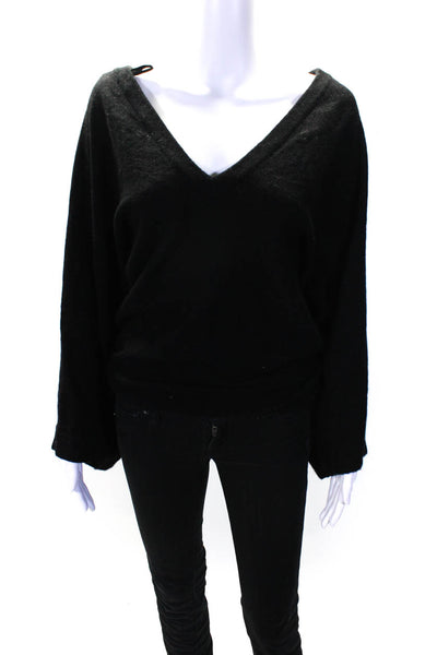 Elizabeth and James Women's Cashmere Long Sleeve V-Neck Knit Top Black Size XS