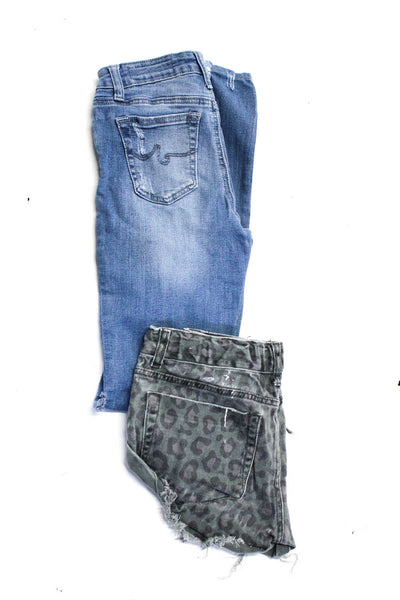 One Teaspoon AG Girls Leopard Denim Shorts Skinny Jeans Blue Gray 10-12 16 Lot 2