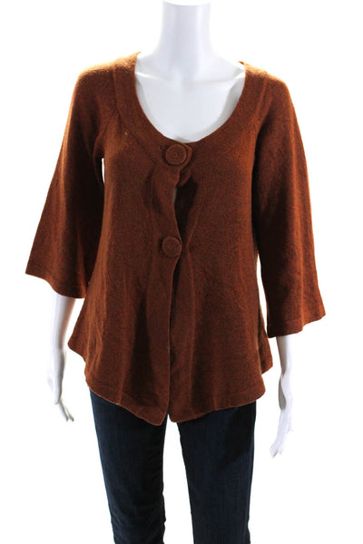 Margaret OLeary Womens Scoop Neck Cardigan Sweater Brown Wool Size Small