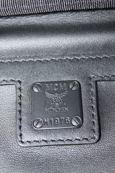 MCM Women's Leathered Checkered Monogram Fanny Pack Belt Bag Black Size S