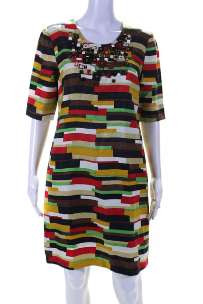 Milly Of New York Womens Silk Geometric Print Scoop Neck Dress Multicolor Size 6