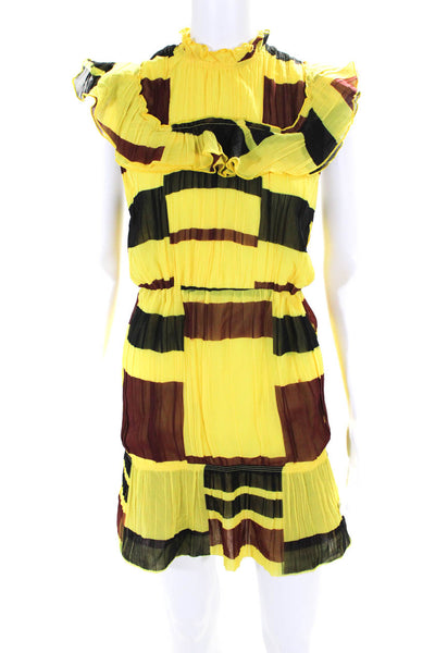 Apiece Apart Womens Plisse Chiffon Color Block A Line Dress Yellow Black Size 6