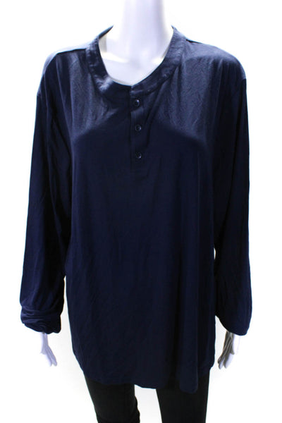 Eberjey Mens Long Sleeve Three Button Henley Sleep Night Shirt Navy Blue Size XL