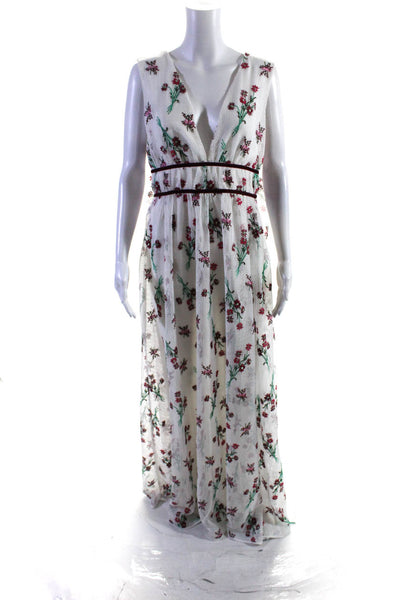 ZAC Zac Posen WOmens Embroidered Floral Print V-Neck Maxi Dress White Size 8