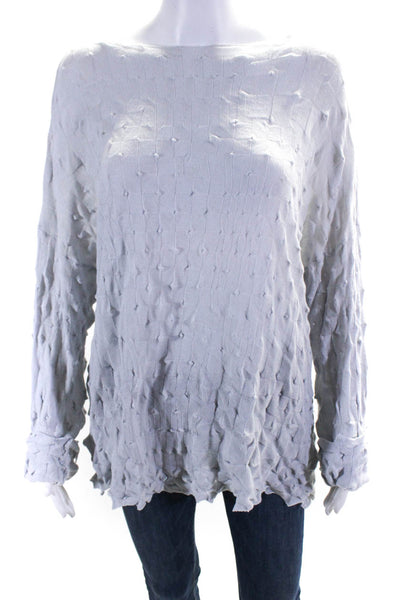 Oska Women's Cotton Long Sleeve Textured Knit Lettuce Hem T-shirt Gray Sze 1