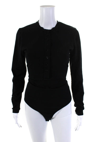 Reformation Women's Long Sleeve Button Up Cotton Bodysuit Black Size L