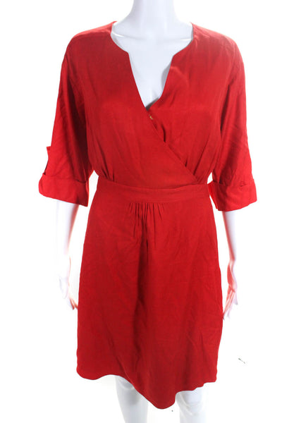Milly Of New York Womens Silk V Neck Cuffed Sleeves Dress Red Size 6