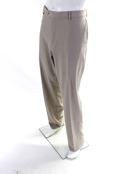 Peter Millar Mens Crown Sports Light Khaki Pleated Straight Leg Pants Size 42x34