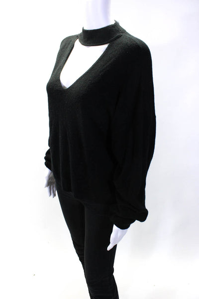 Ramy Brook Womens Mock Neck Keyhole Drawstring Sleeve Sweater Black Size Medium
