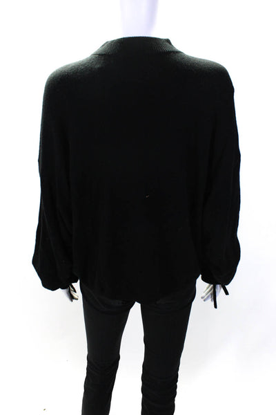 Ramy Brook Womens Mock Neck Keyhole Drawstring Sleeve Sweater Black Size Medium