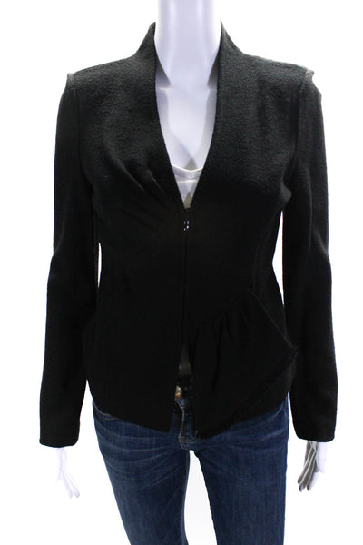 St. John Boutique Womens Santana Knit Pleated V Neck Zip Jacket Black Size 2