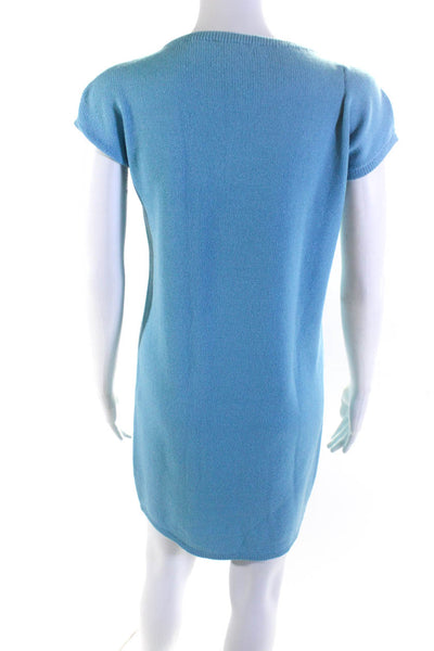 St. John Womens Santana Knit Short Sleeve Sheath Dress Light Blue Size Petite