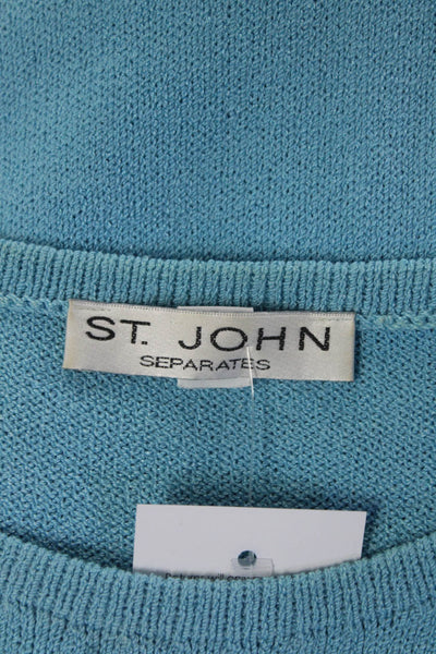 St. John Womens Santana Knit Short Sleeve Sheath Dress Light Blue Size Petite