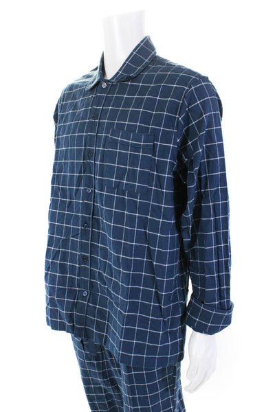 Lake Mens Blue Window Pane Print Long Sleeve Sleepwear Pajama Set Size L