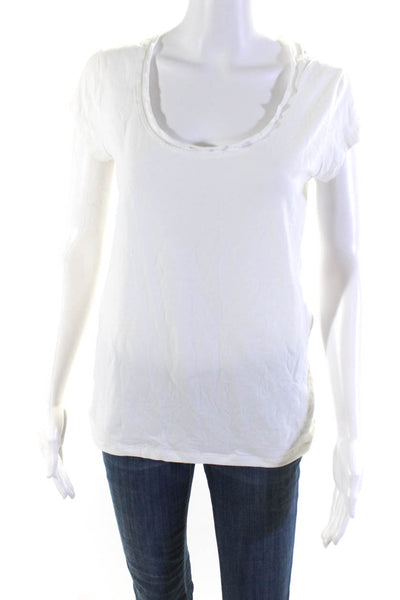 Tahari Women's Round Neck Short Sleeves T-Shirt White Size M