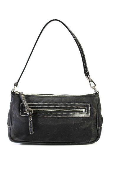 Coach Nylon Leather Trim Top Zip Detachable Strap Small Top Handle Handbag Black