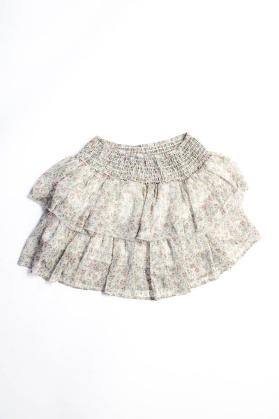 Muche Et Muchette Girls Smocked Waist Floral Print Ruffle Skirt Beige Size O/S