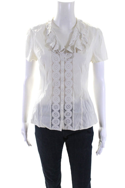 Catherine Malandrino Womens Crochet Detail Button Down Shirt White Size 6