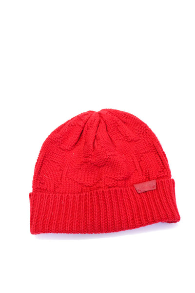 Coach Womens Wool Knitted Textured Slip-On Winter Beanie Hat Red Size OS
