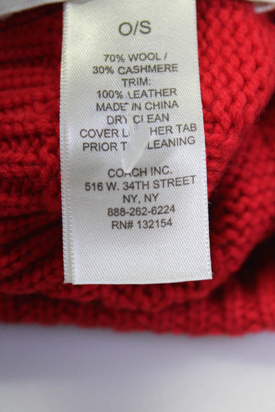 Coach Womens Wool Knitted Textured Slip-On Winter Beanie Hat Red Size OS