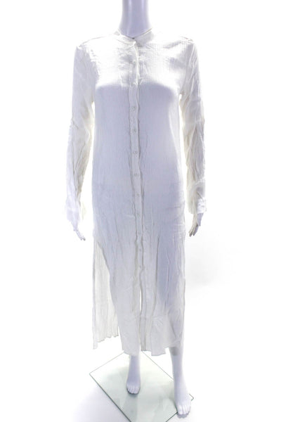 The Range Women's Long Sleeves Slit Hem Button Up Long Cover Up White Size XS