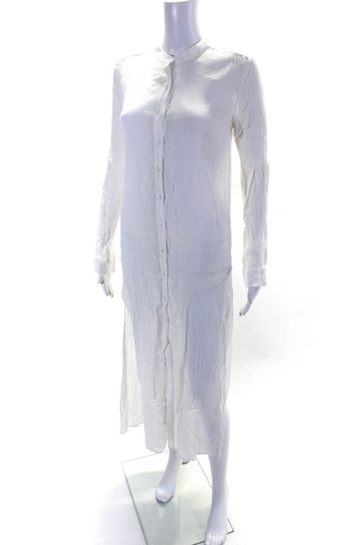 The Range Women's Long Sleeves Slit Hem Button Up Long Cover Up White Size XS