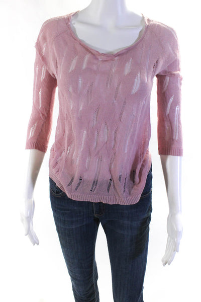 Catherine Malandrino Womens Distressed Pullover Sweater Pink Cotton Size Small