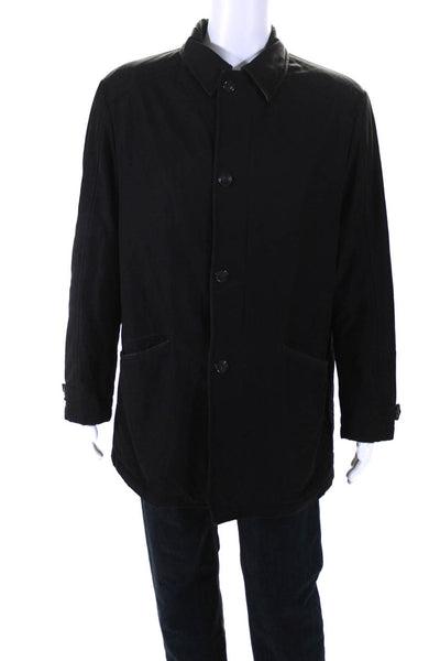 Canali Mens Full Zipper Mock Neck Jacket Black Wool Size EUR 50