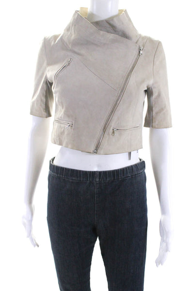 Yigal Azrouel Womens Suede Cropped Short Sleeves Jacket Beige Size 2
