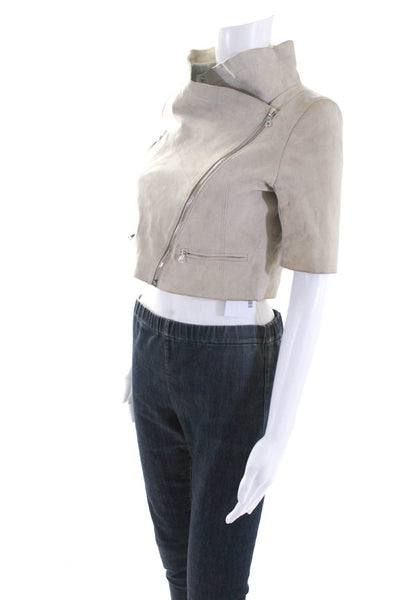 Yigal Azrouel Womens Suede Cropped Short Sleeves Jacket Beige Size 2